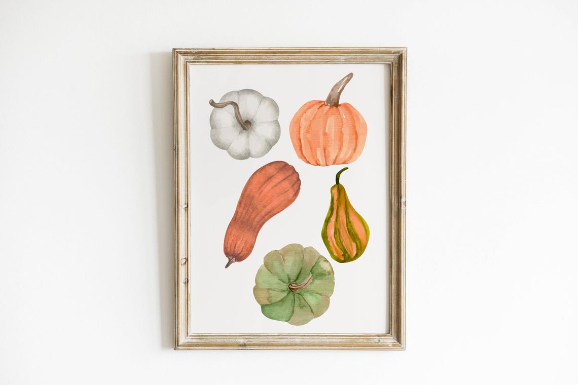 Watercolor Pumpkins And Fall Gourds Minimalist Autumn Art Poster - Image 4