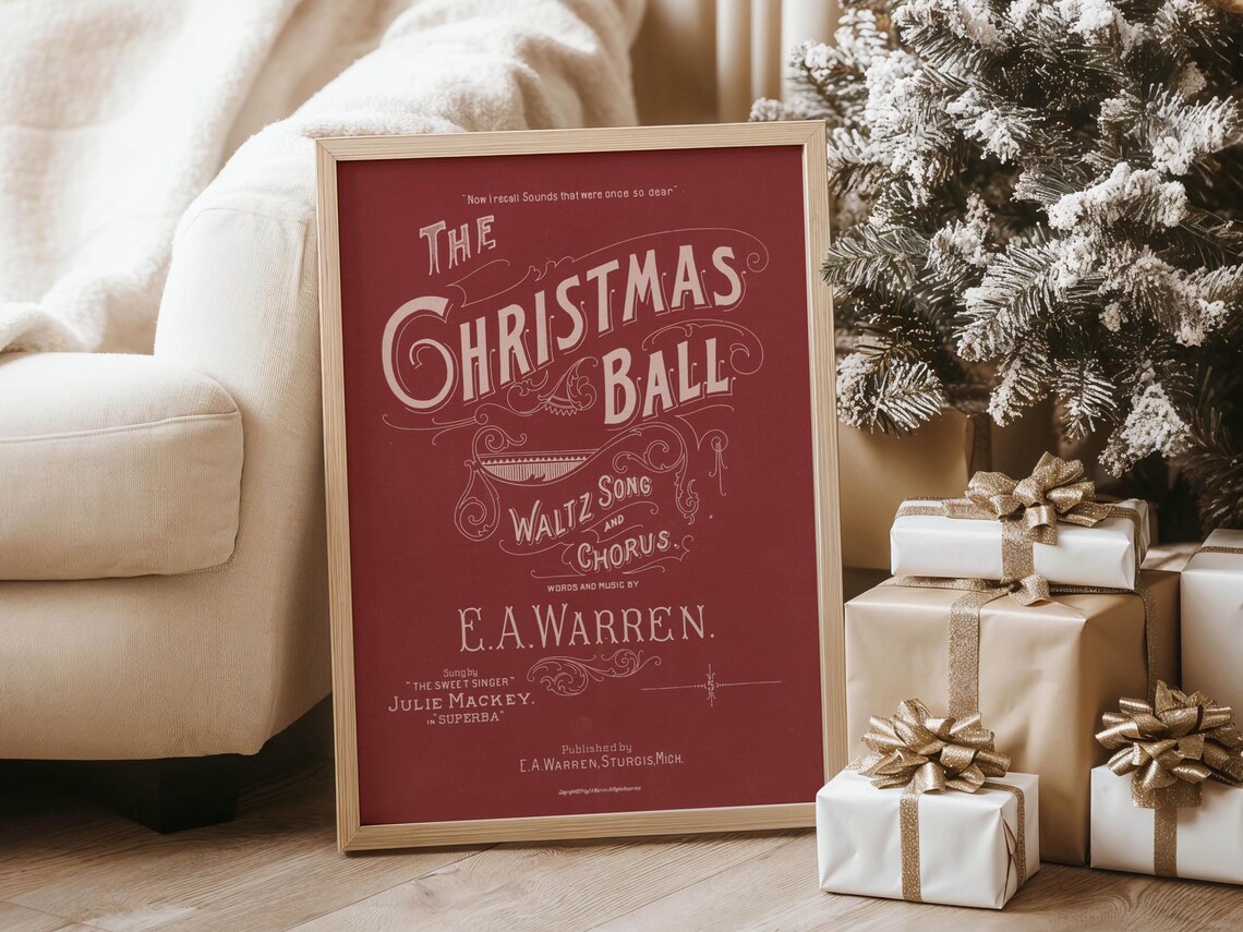 The Christmas Ball Waltz Vintage Sheet Music Red Poster Cover - Image 5