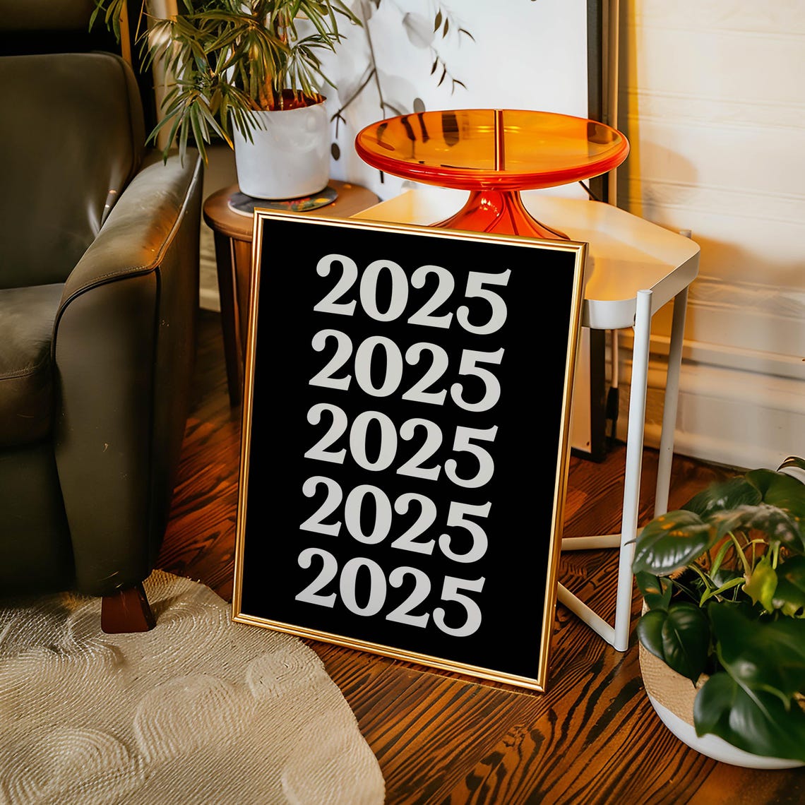 2025 Stacked Retro Serif Year Number Bold Black Cream Wall Poster - Image 5
