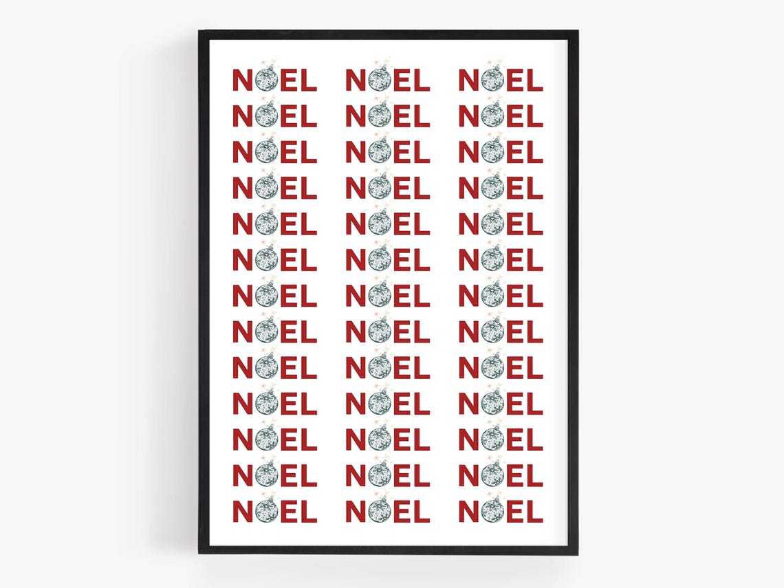 Noel Repeated Red Typography Ornament Pattern Christmas Poster - Image 2