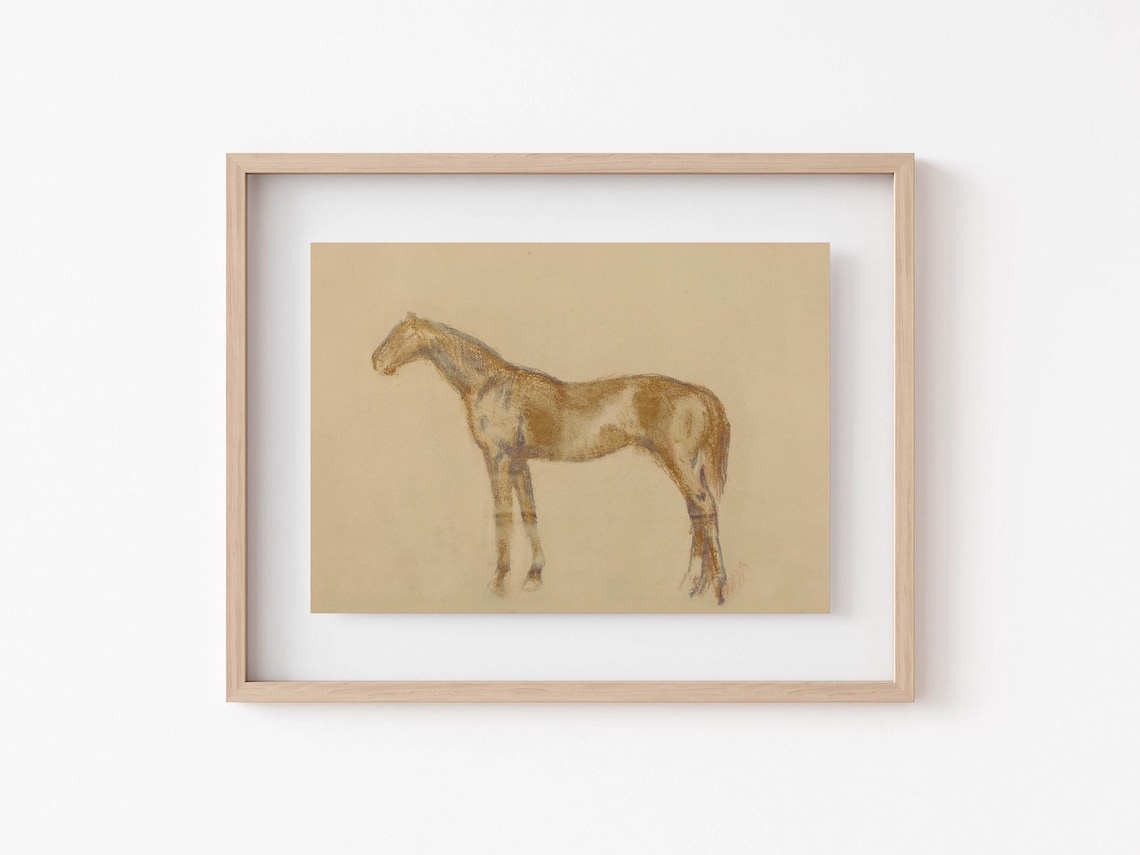 Antique Horse Sketch Neutral Pastel Equestrian Farmhouse Art Poster