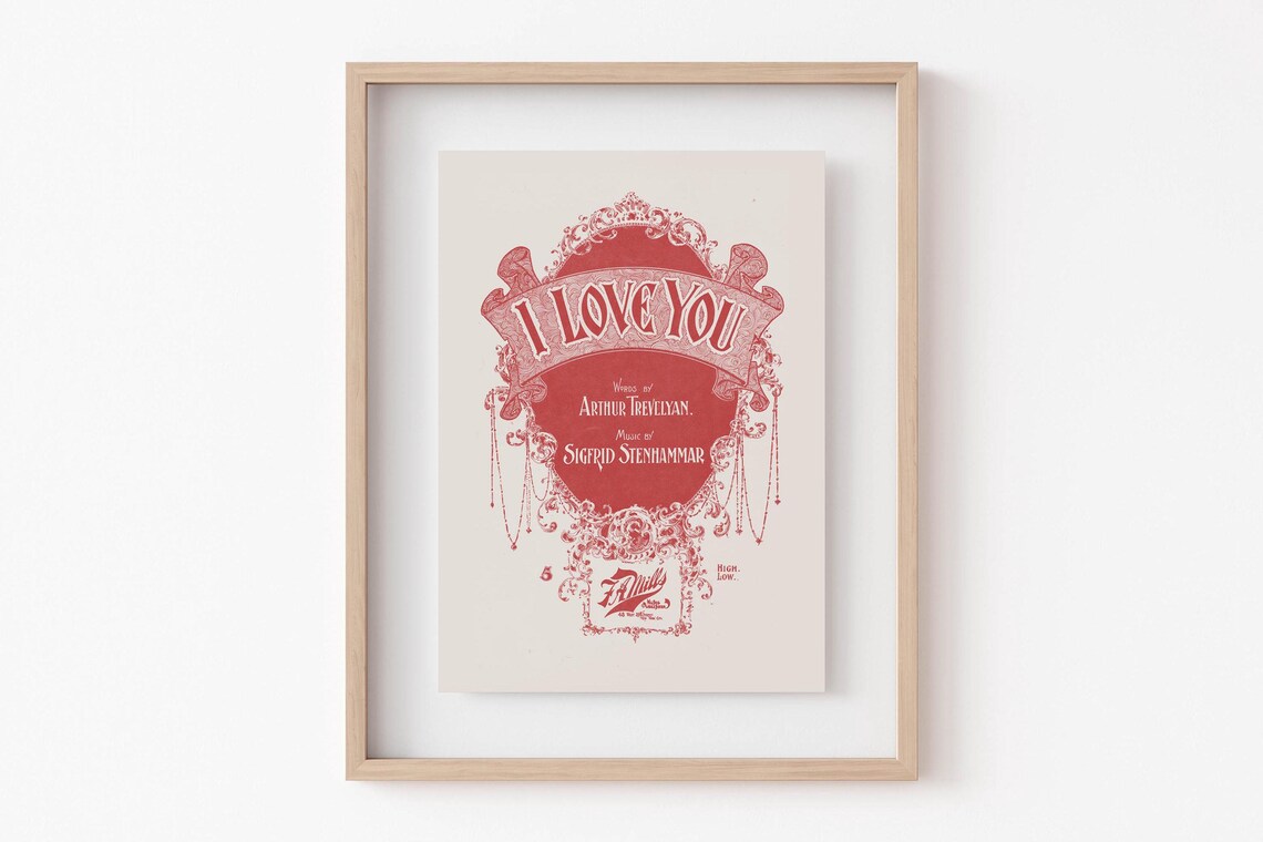 I Love You Ornate Red Antique Sheet Music Cover Valentine Art Poster - Image 3