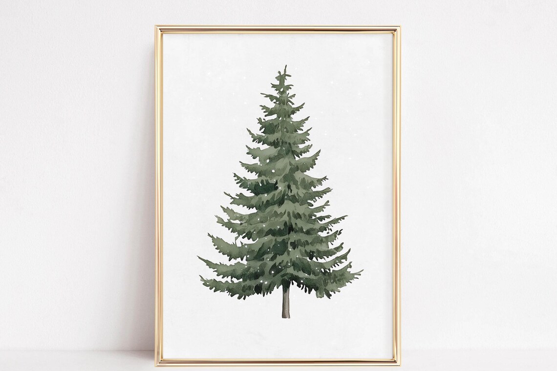 Watercolor Pine Tree Set of Four Framed Christmas Holiday Poster - Image 5