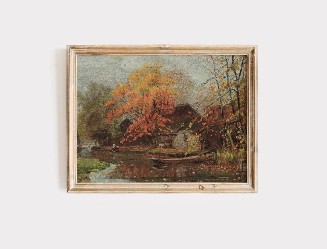 Moody Autumn River Landscape Vintage Oil Fall Painting Poster - Image 6