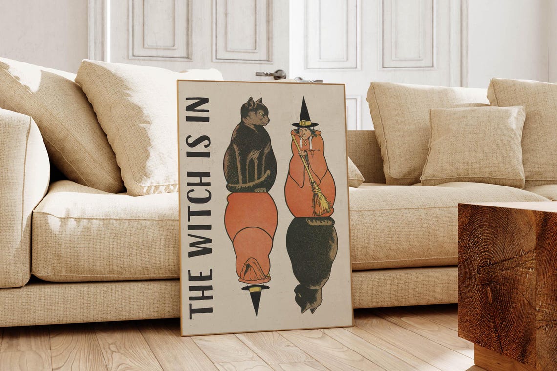 The Witch Is In Reversible Cat And Witch Vintage Illusion Poster - Image 5