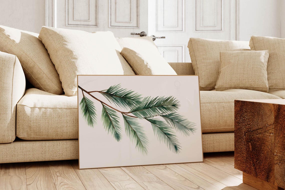 Minimal Watercolor Pine Branch Winter Botanical Christmas Poster - Image 6