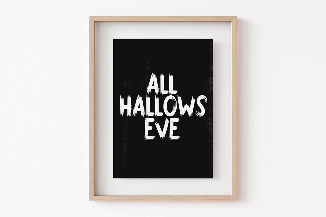 All Hallows Eve Distressed Brush Lettering Black Halloween Poster - Image 6