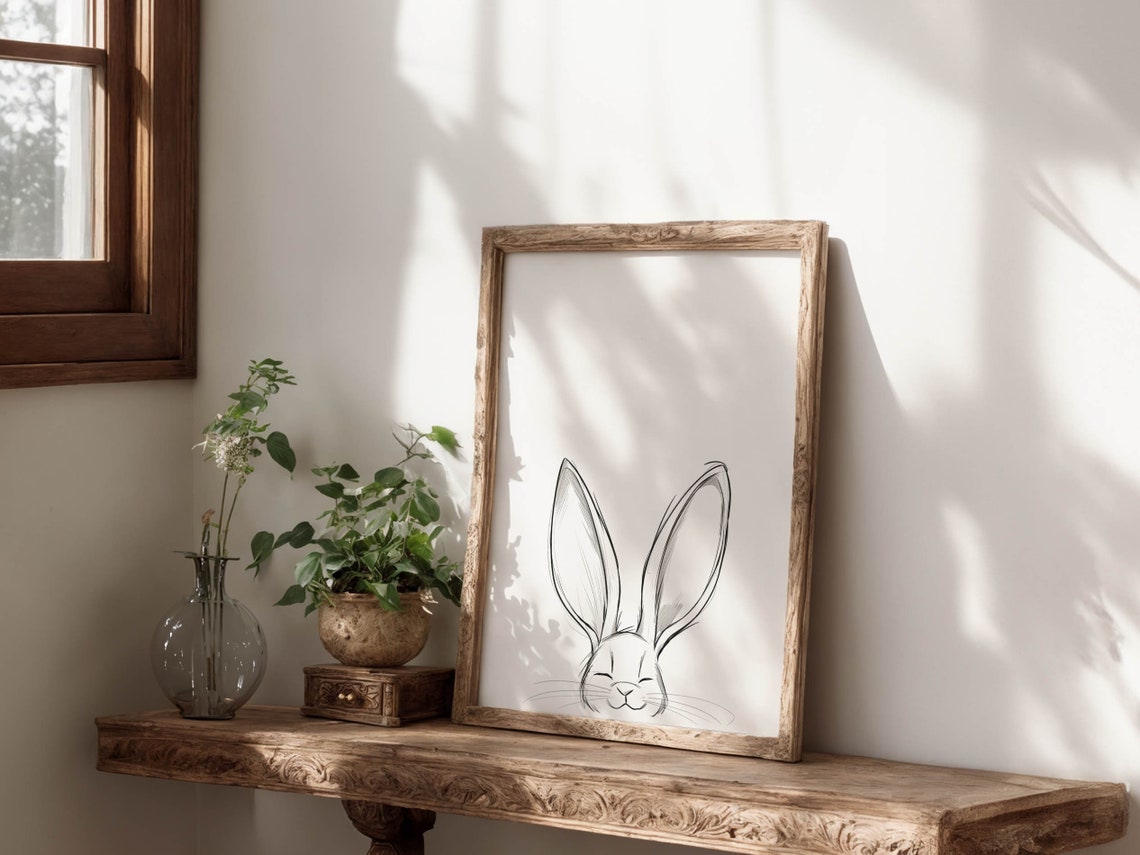 Minimalist Peeking Bunny Face Line Art Cute Nursery Easter Poster - Image 6