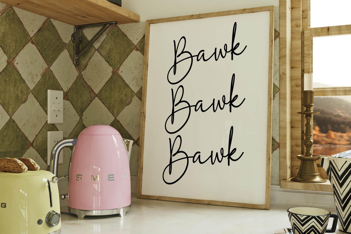 Bawk Bawk Bawk Script Lettering Cute Chicken Humor Wall Poster - Image 6