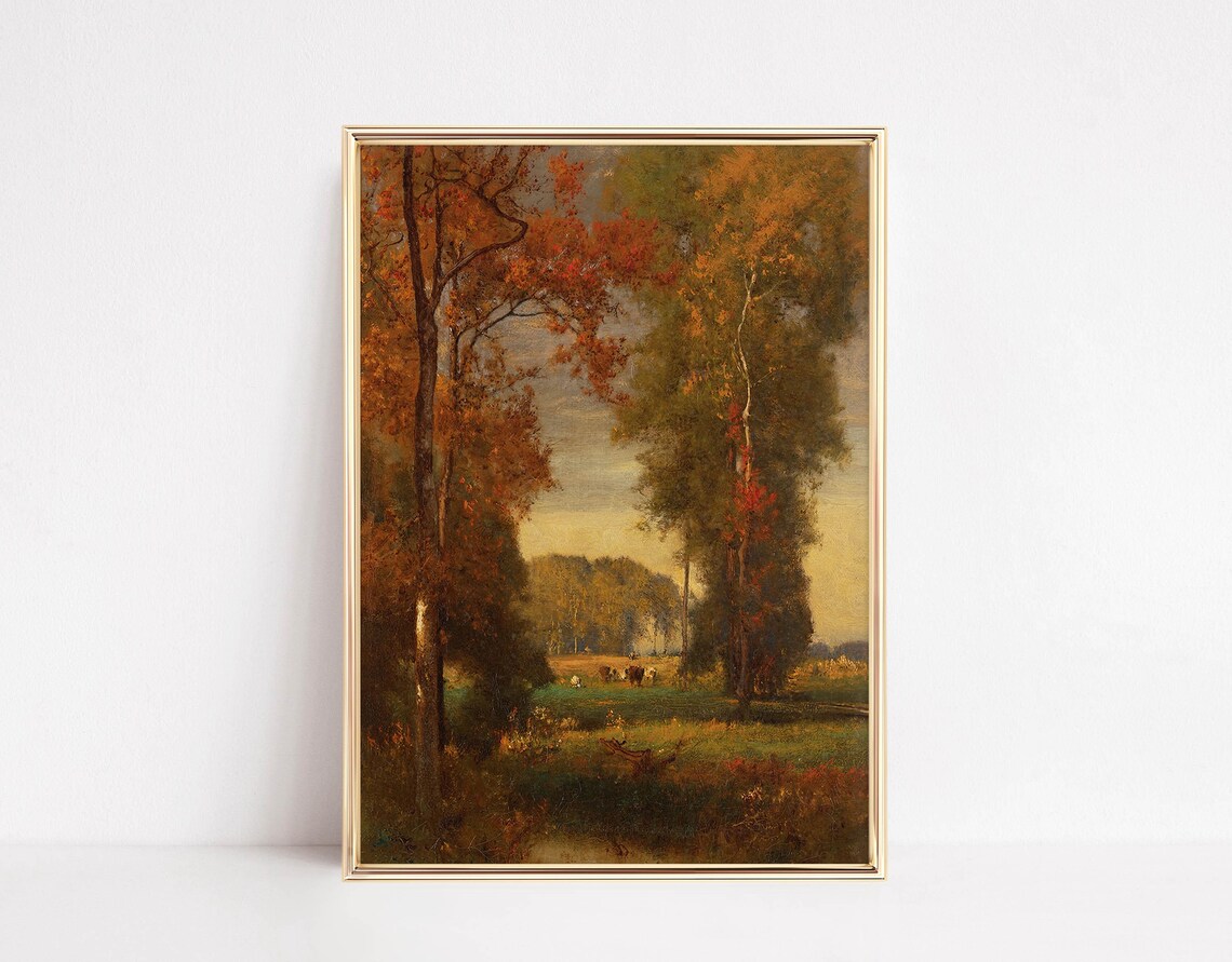Golden Autumn Forest Sunset Vintage Oil Painting Landscape Poster - Image 6
