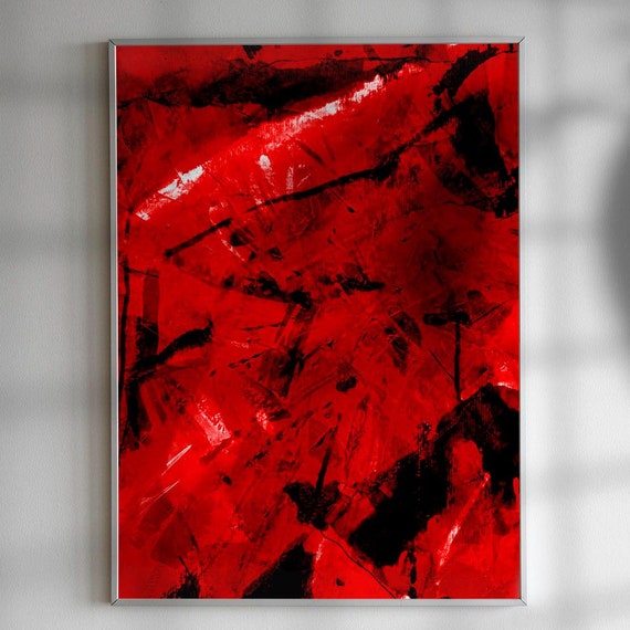 A High Contrast Abstract Watercolor Painting Saturated Red Bold Black And Subtle White Accents Art
