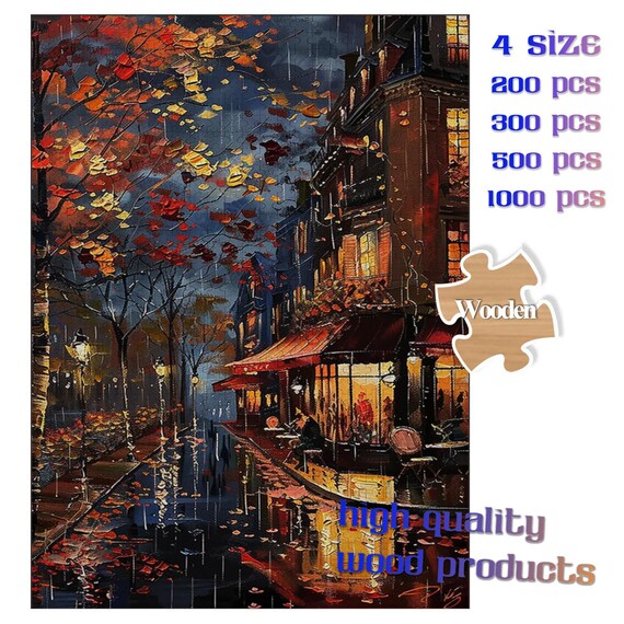 Rainy Autumn Paris Street Cafe Evening Oil Painting Scene Poster