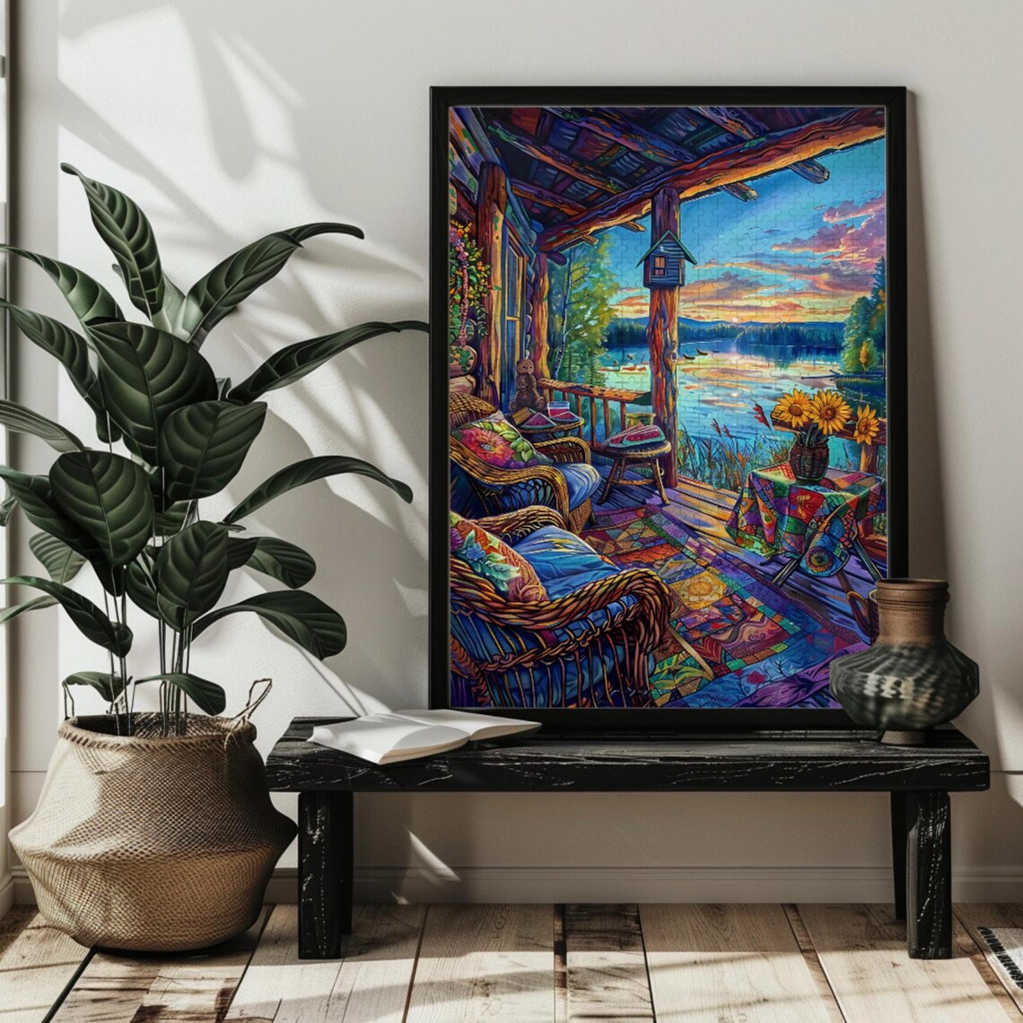 Cozy Country Porch with Rocking Chairs and a Calm Lake View Poster - Image 2