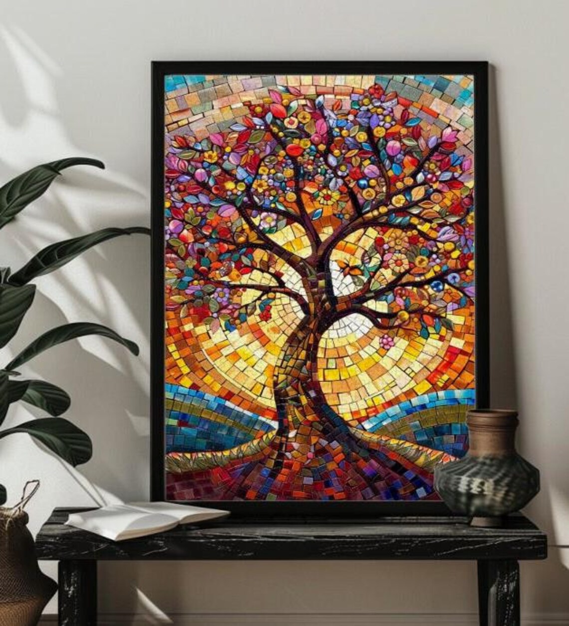 Colorful Mosaic Tree of Life in Rainbow Stained Glass Poster - Image 3