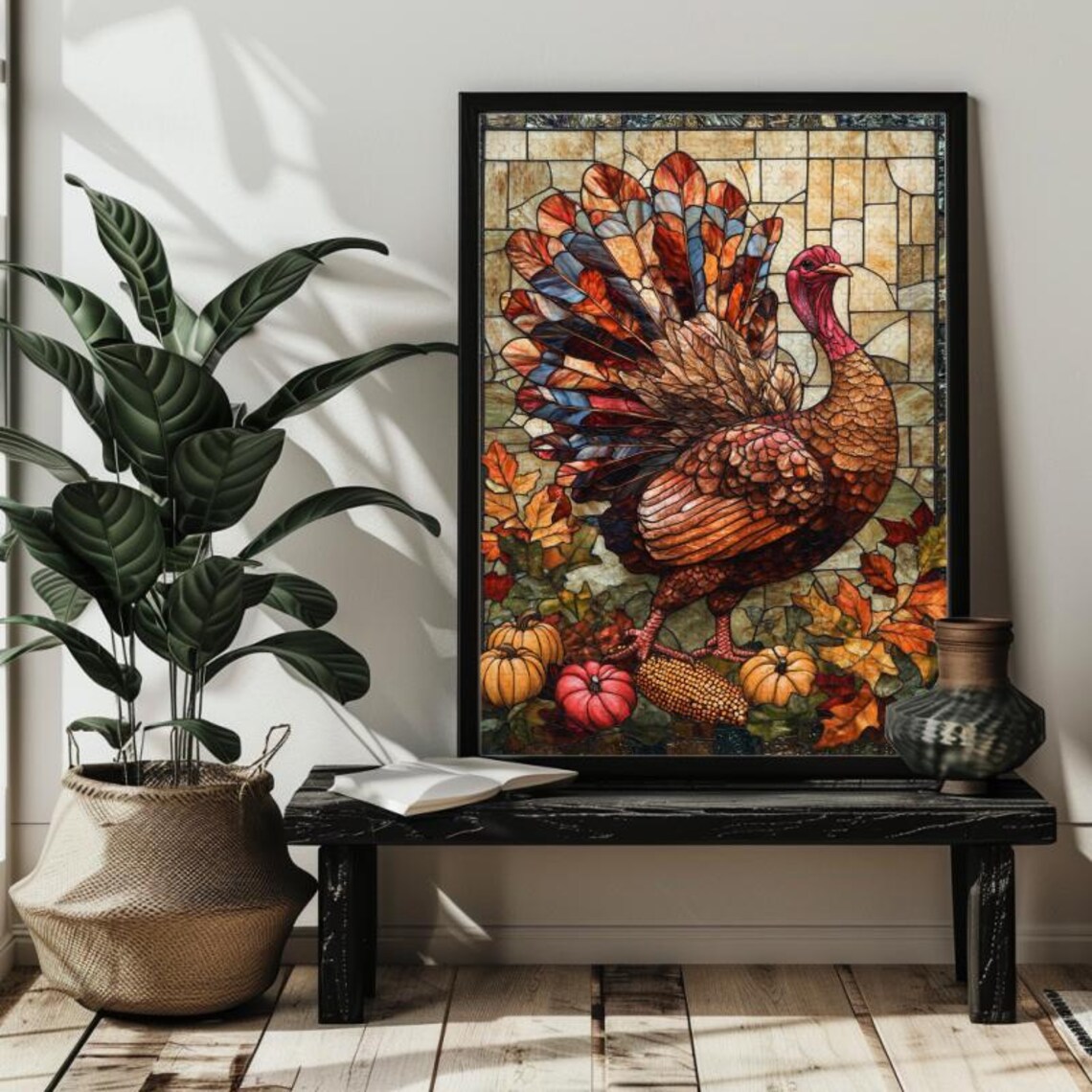 Stained Glass Thanksgiving Turkey Farmhouse Art Print - Image 2
