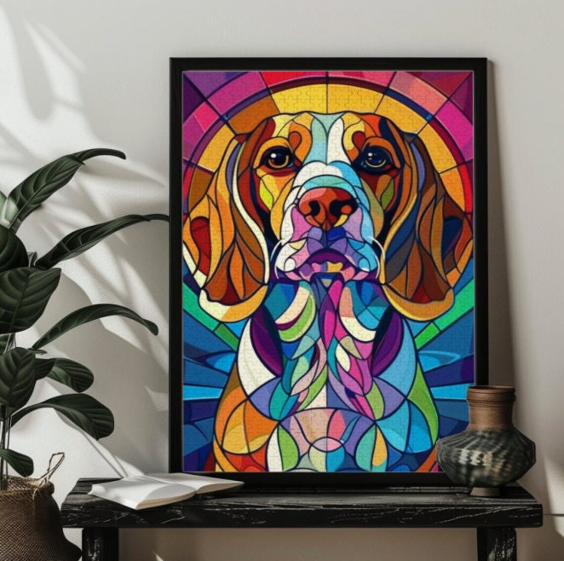 Beagle Dog Stained Glass Art Print, Colorful Puzzle - Image 4