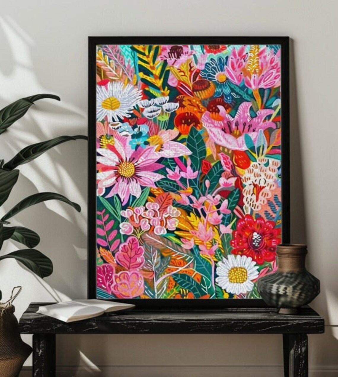 Abstract Floral Plant Art Print, Botanical Puzzle Style - Image 3