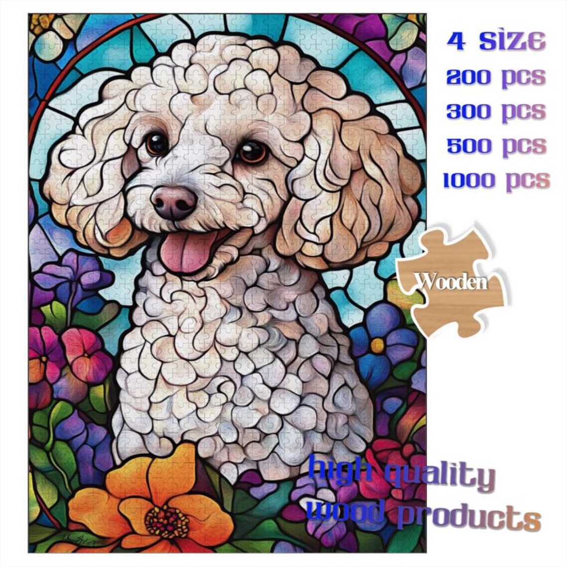 Stained Glass Poodle Puzzle, Dog Lover Art Print - Image 4