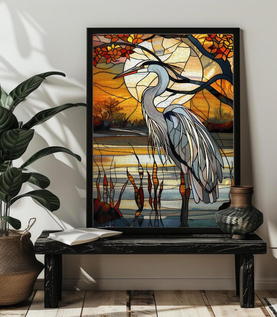 Stained Glass Heron Puzzle Art, Couple Gift - Image 3