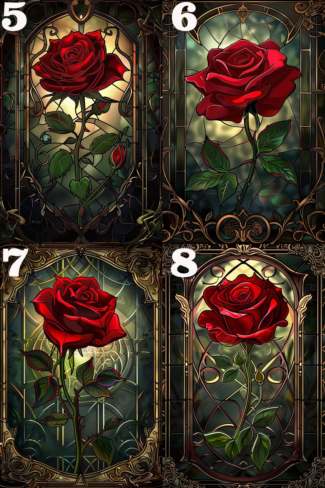 Red Rose Stained Glass Art Nouveau Window Style Floral Poster - Image 4