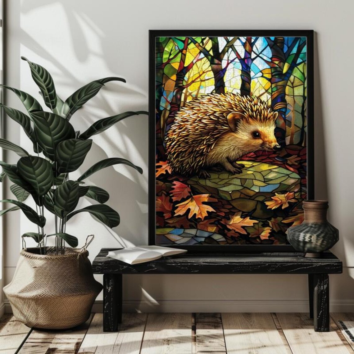 Stained Glass Hedgehog Fall Autumn Jigsaw Puzzle - Image 2