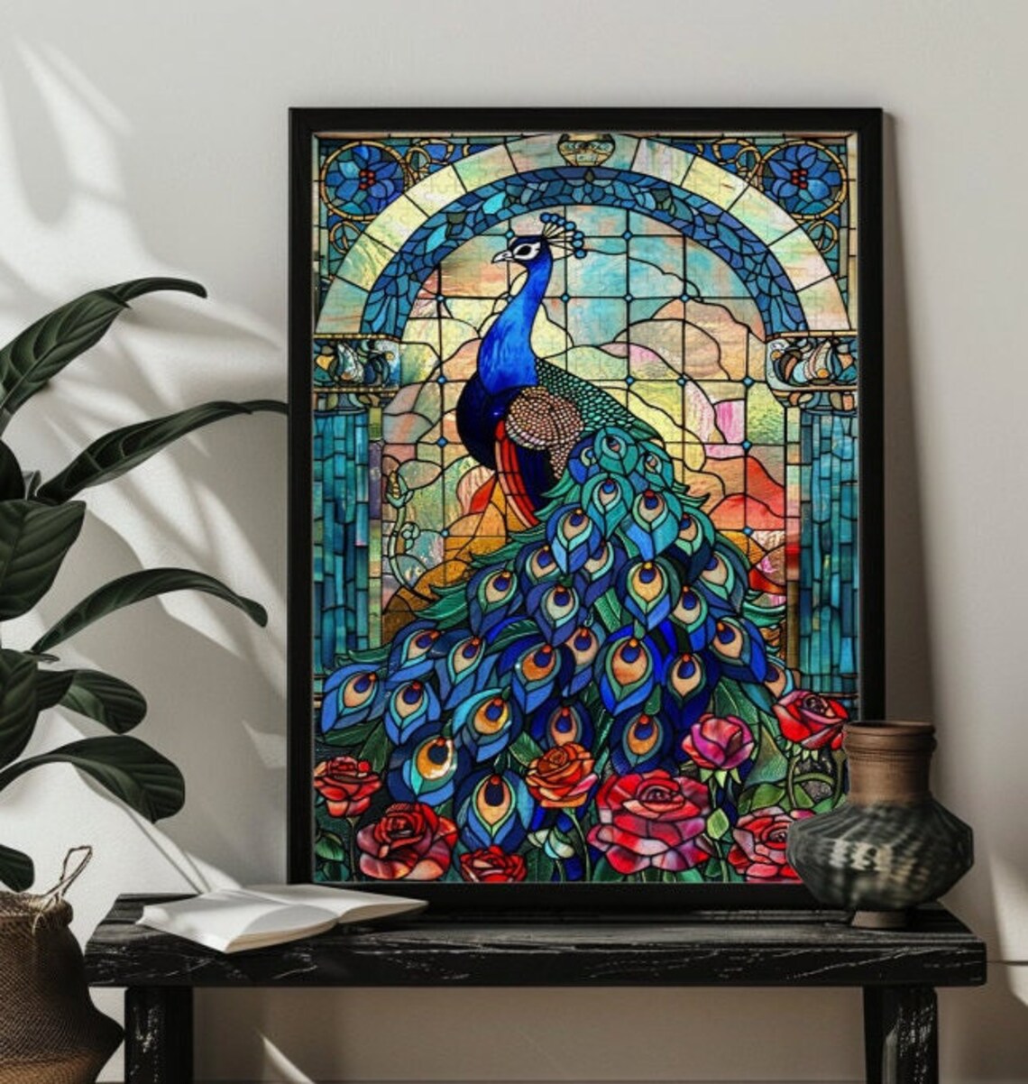 Stained Glass Blue Peacock Art Print, Bird Decor - Image 2
