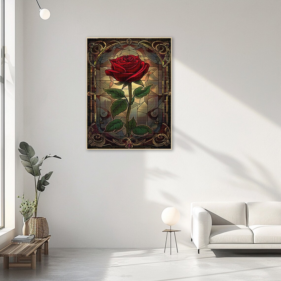 Red Rose Stained Glass Art Nouveau Window Style Floral Poster - Image 3