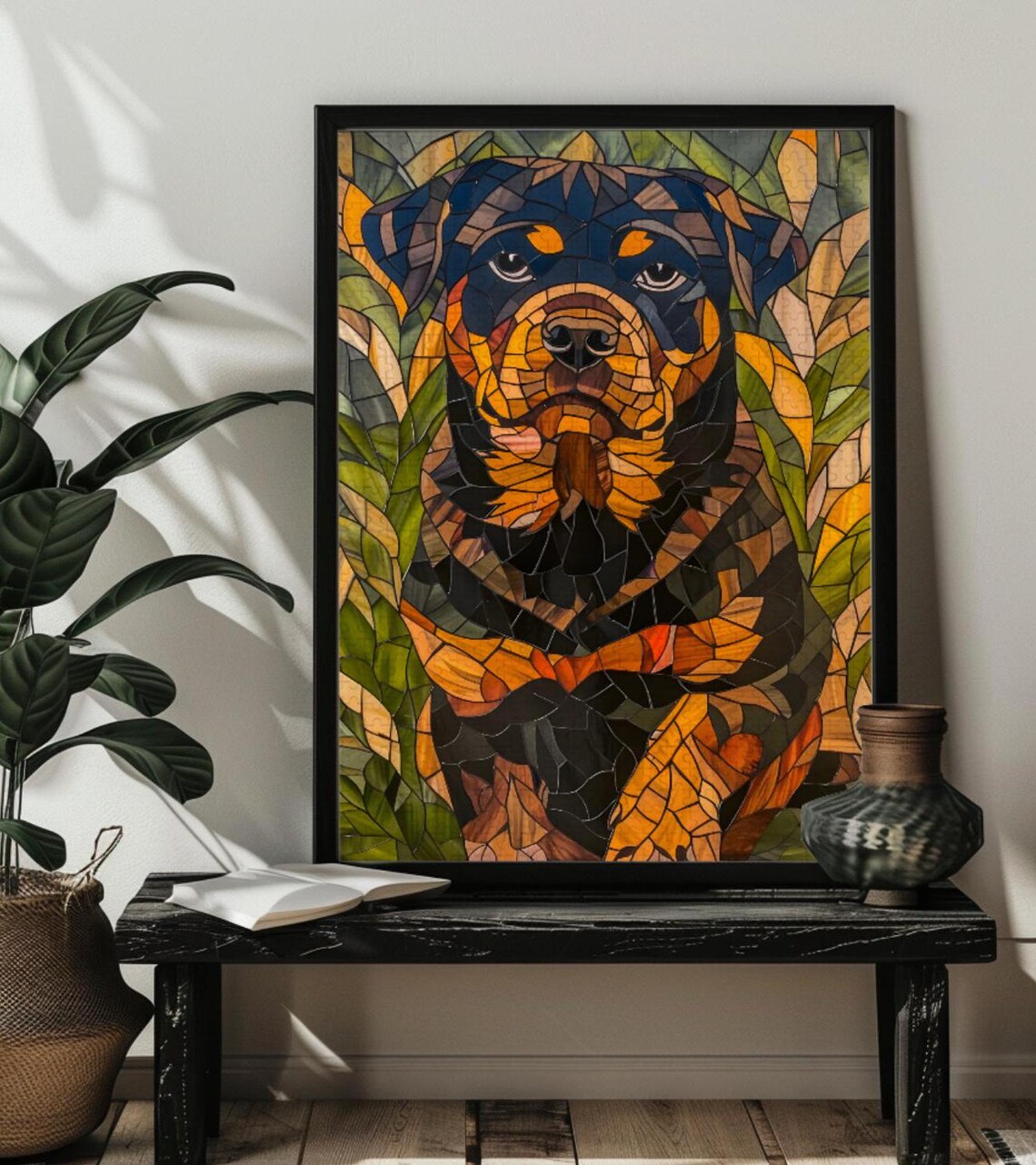 Stained Glass Rottweiler Jigsaw Puzzle, Dog Art