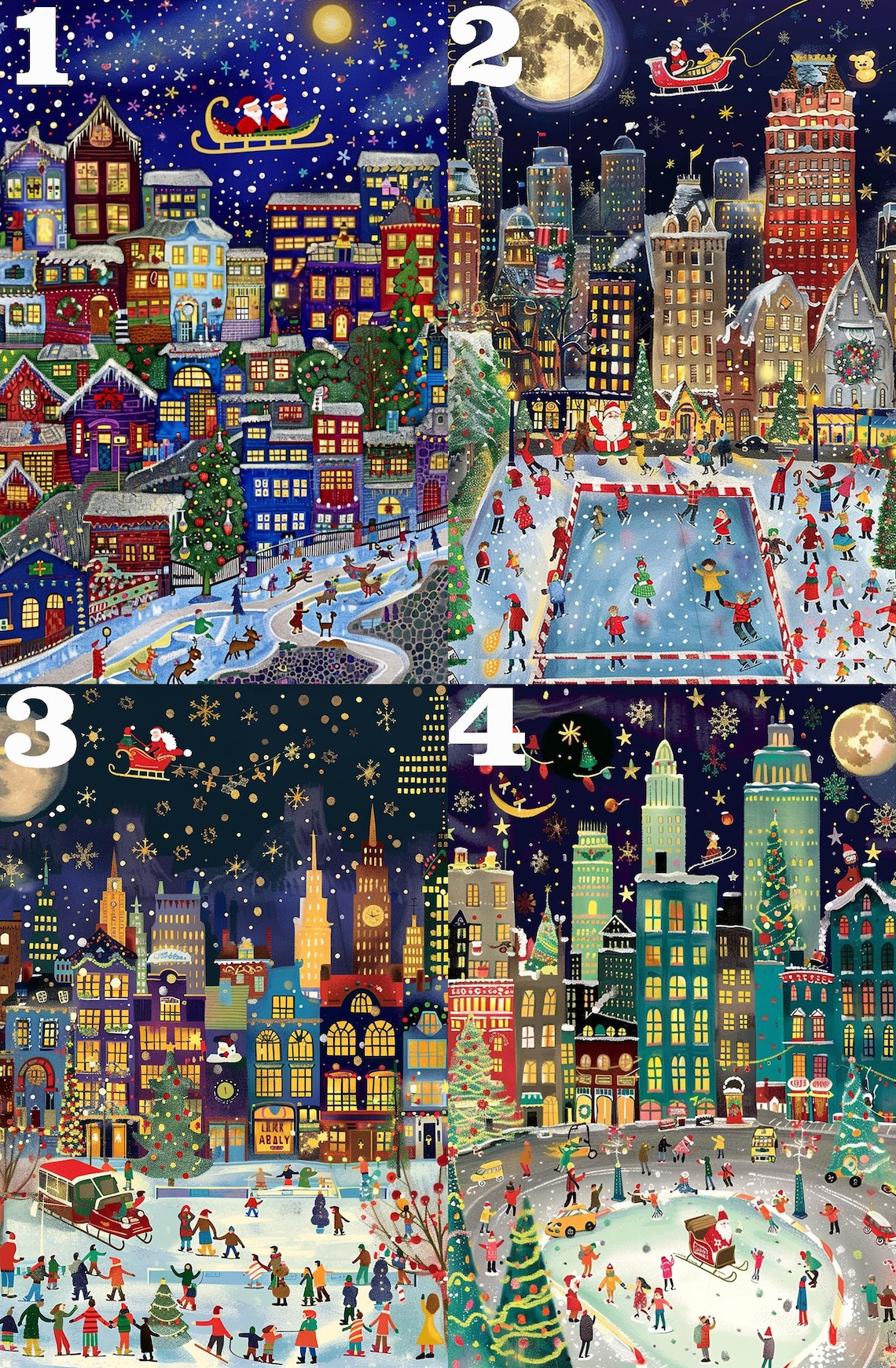 Christmas Snowy Scene, Whimsical Winter Village - Image 3