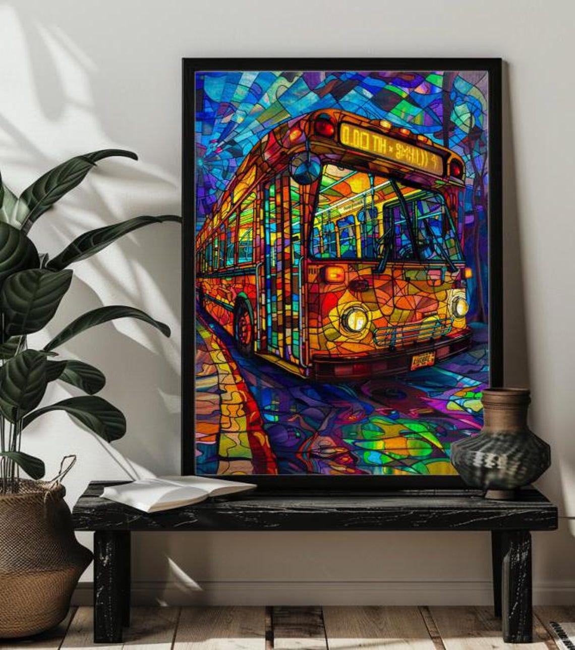 Retro Hippie Van Road Trip beneath a Stained Glass Sunset Poster - Image 4
