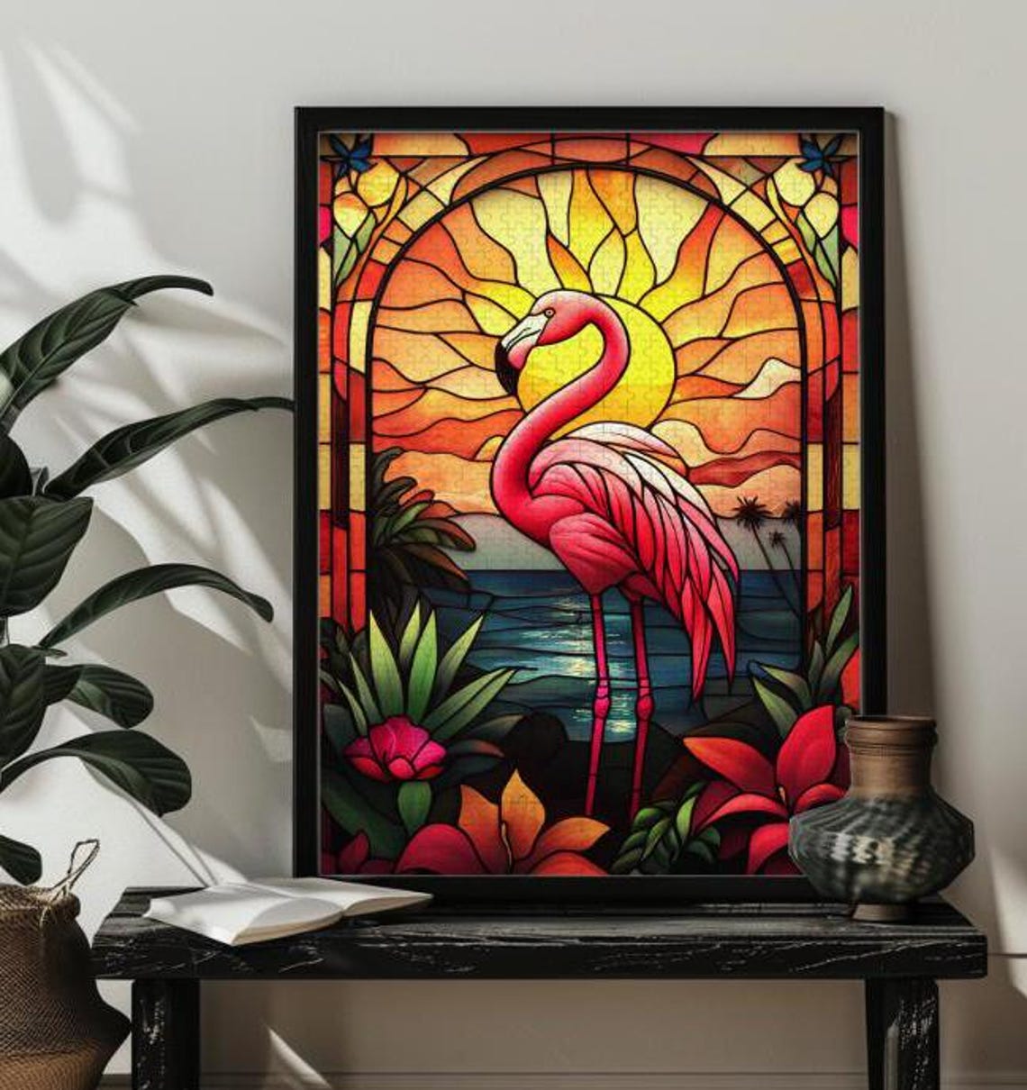 Stained Glass Flamingo Jungle Art Print - Image 4
