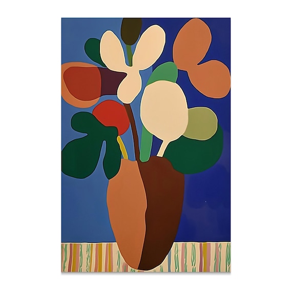 Pop Bold Abstract Floral Vase Blue Background Modern Art Poster