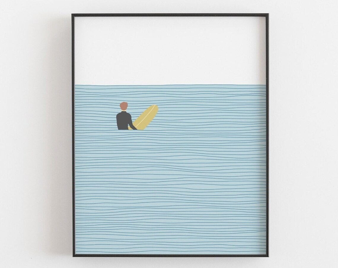 Surfer Boy Print, Ocean Beach House Decor Poster