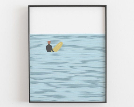 Surfer Boy Print, Ocean Beach House Decor Poster