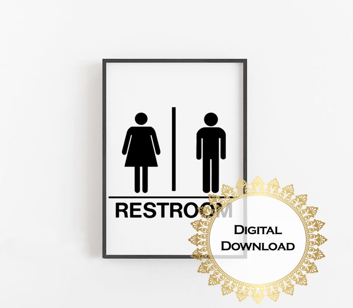Men Women Restroom Sign Minimalist Bathroom Door Decor Print - Image 3