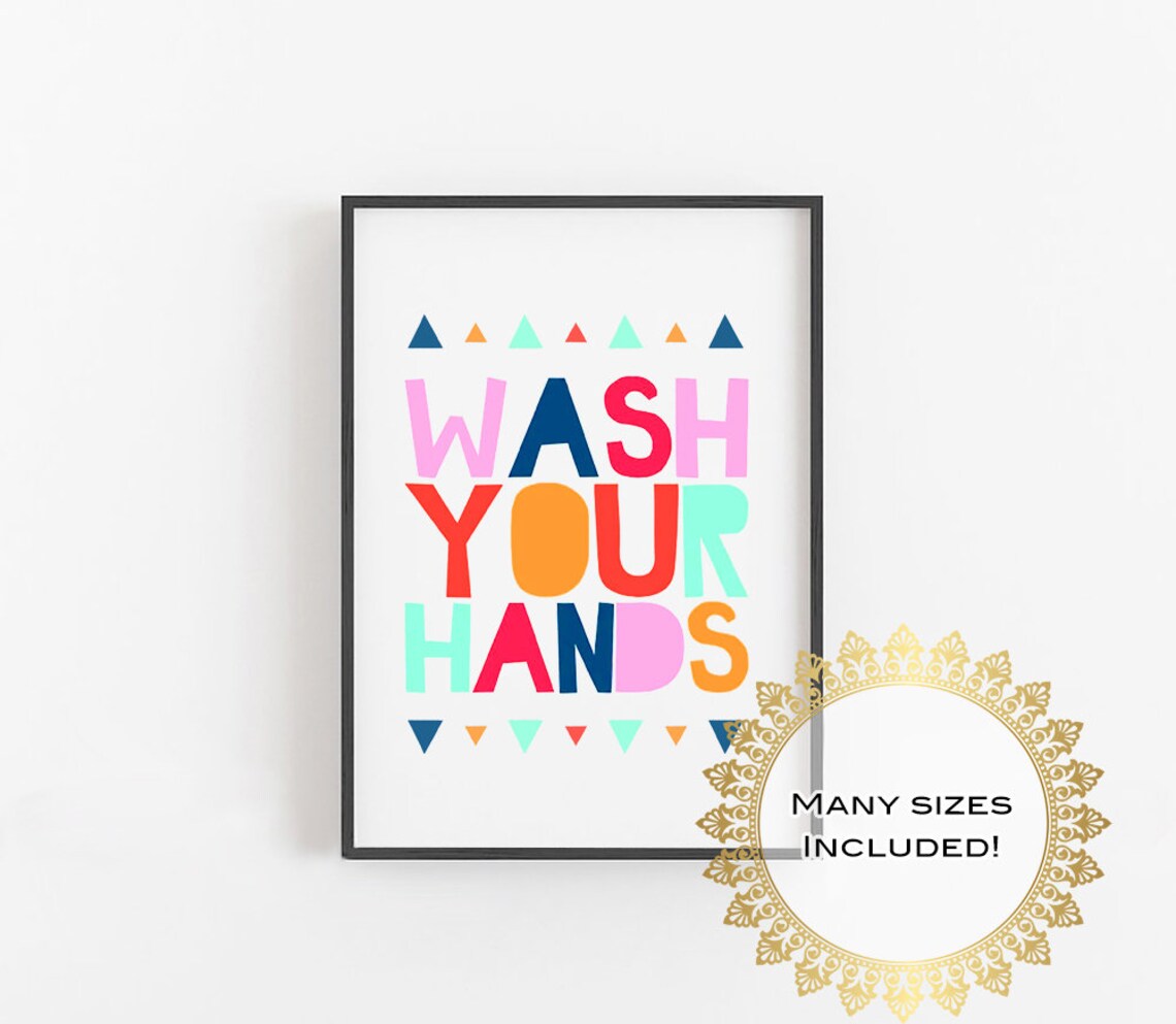 Wash Your Hands Colorful Block Letter Kids Bathroom Rules Poster - Image 4