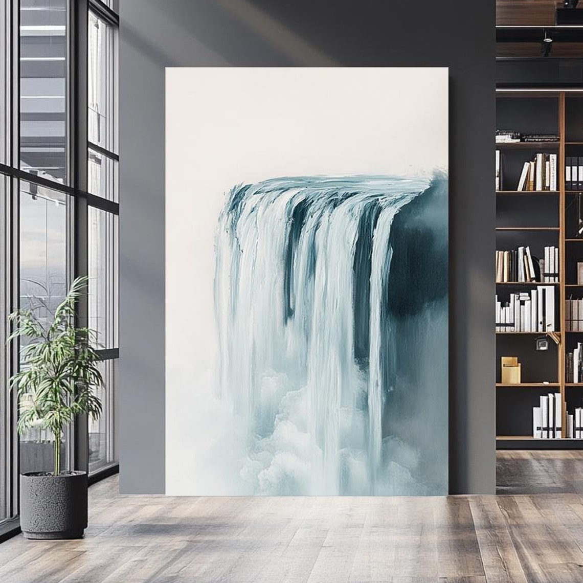 Minimalist Waterfall Wall Art Print Abstract Nature Inspired Artwork Waterfall Wall Art Minimalist Nature Painting