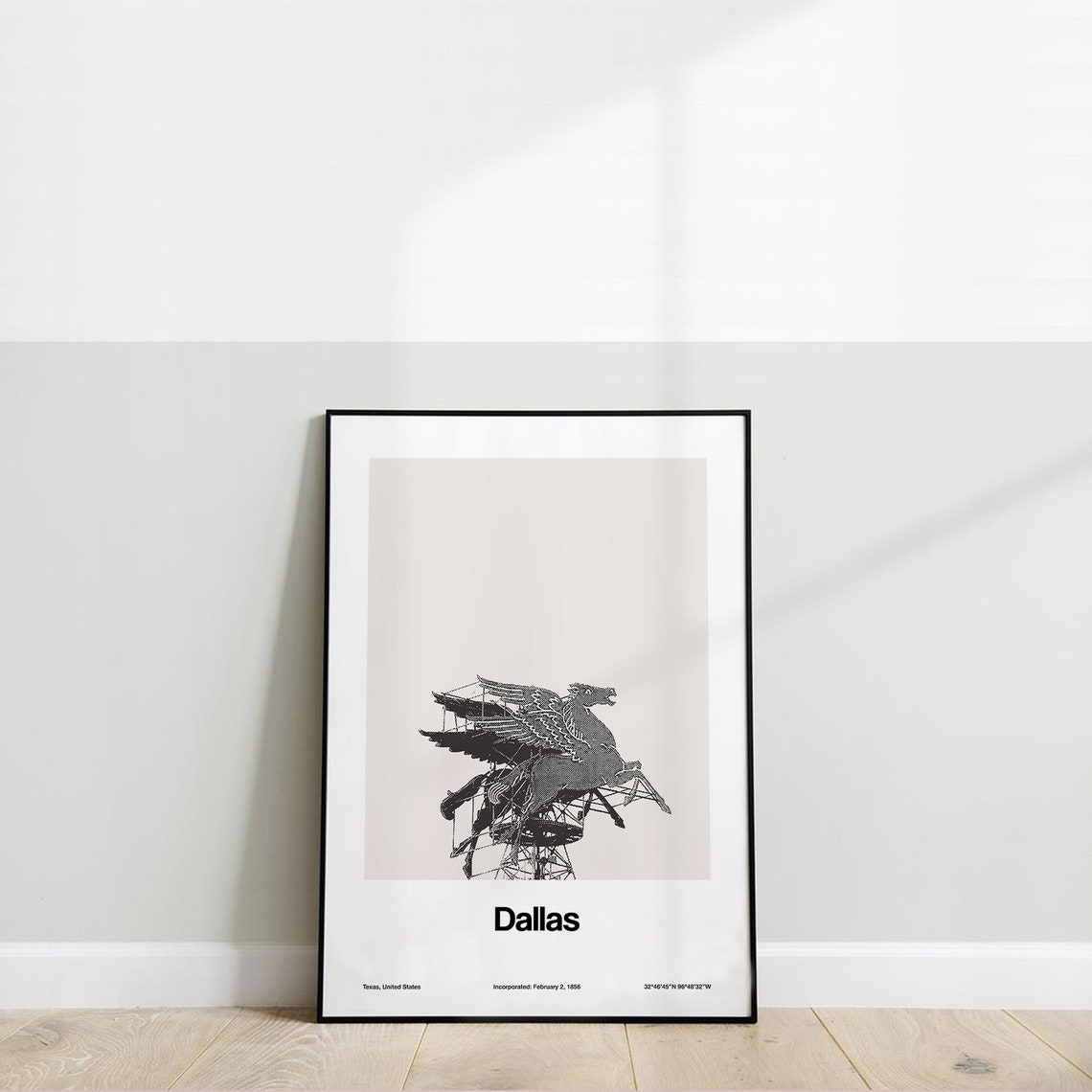 Dallas Pegasus Minimalist Skyline Art Print, Texas - Image 3