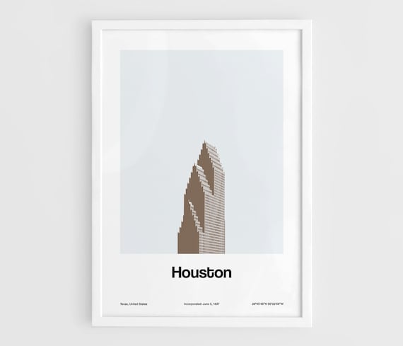 Houston Skyscrapers Minimalist City Print, Texas Skyline