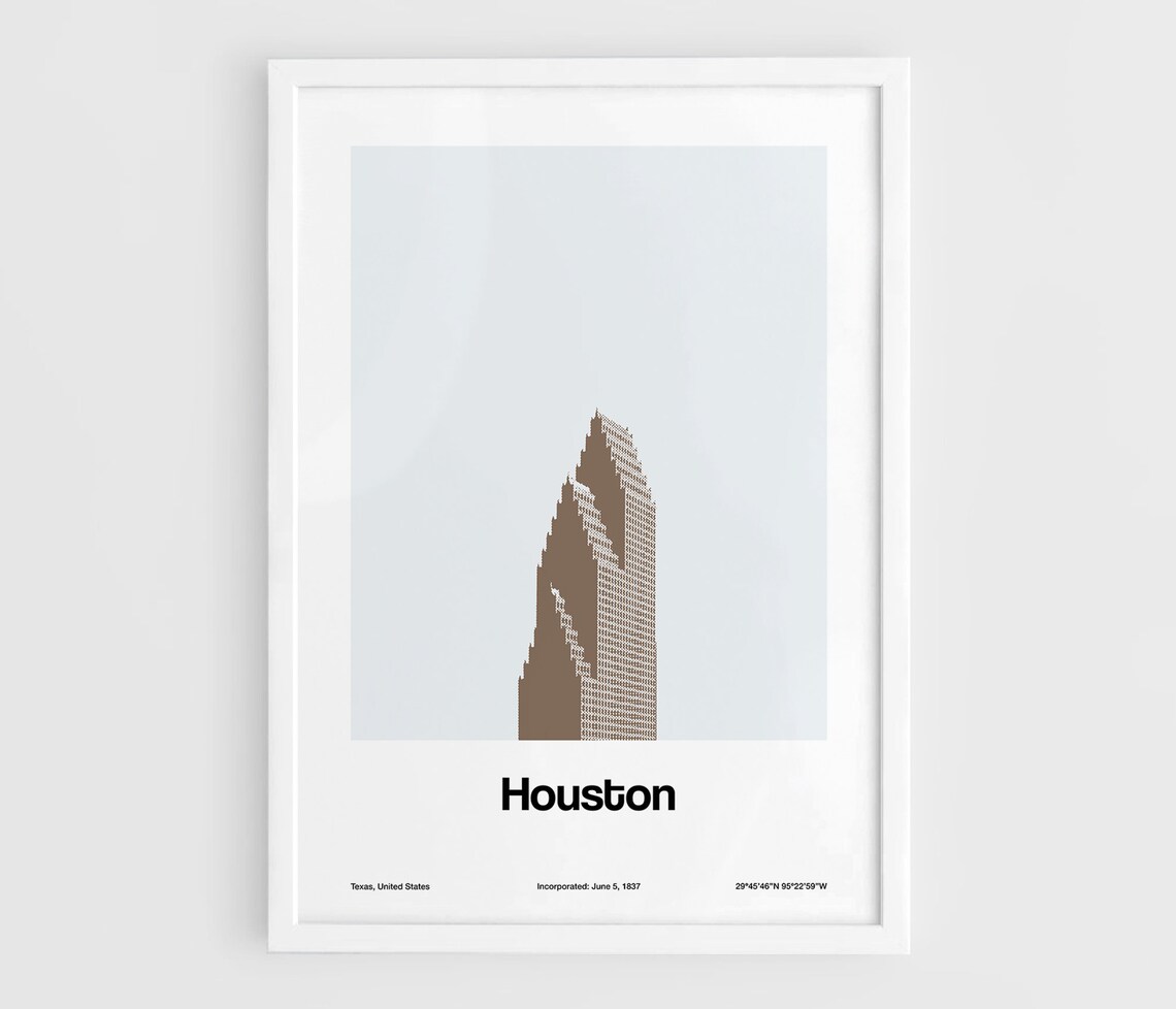 Houston Skyscrapers Minimalist City Print, Texas Skyline
