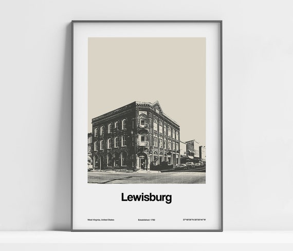 Lewisburg West Virginia Print Lewisburg Wv Poster Downtown Lewisburg Black White Wall Art Minimalist Custom Mountain Town Print