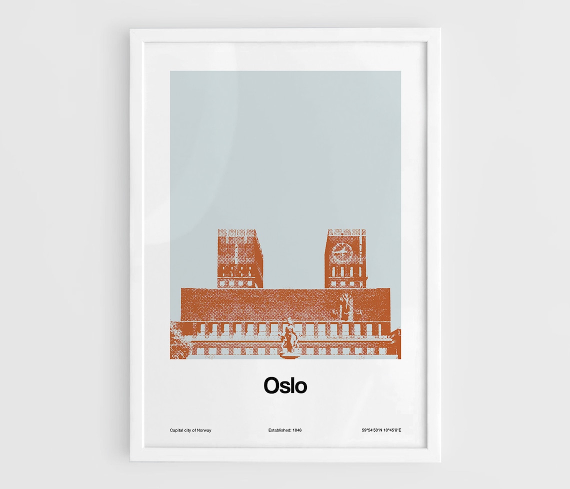 Oslo City Hall Skyline, Norway Travel Art Print