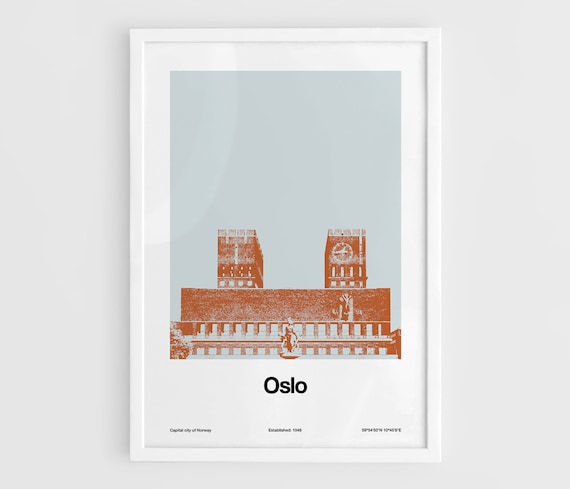 Oslo City Hall Skyline, Norway Travel Art Print