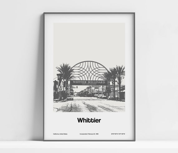Whittier California Poster, Minimalist Wall Art Print