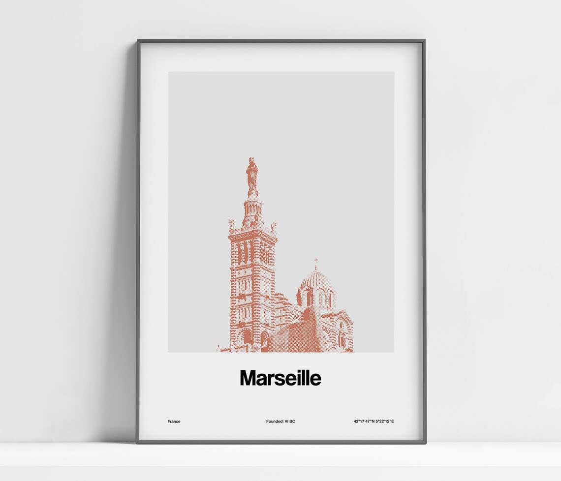 Marseille Print Marseille Poster Marseille Basilique Notre Dame De La Garde Marseille France Travel Wall Art Minimalist Custom City Print