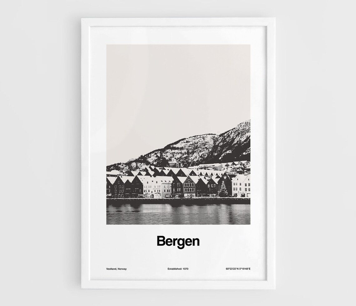 Bergen Norway Minimalist Travel Poster Art Print