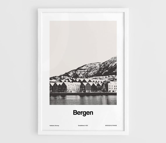 Bergen Norway Minimalist Travel Poster Art Print