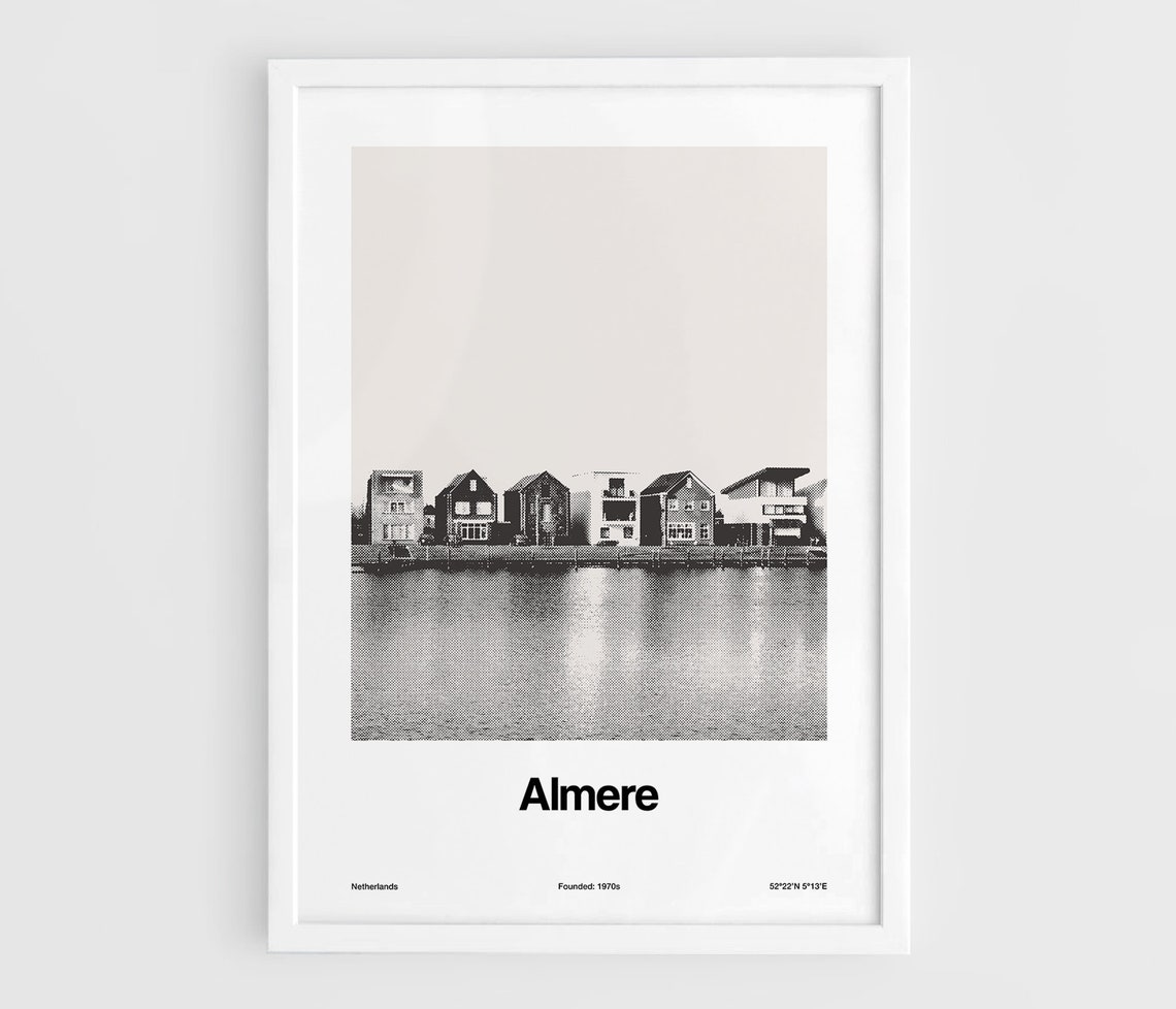 Custom Almere, Netherlands Black White Minimalist Art Print