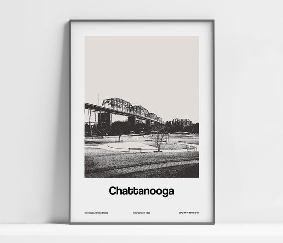 Chattanooga Tn Print Chattanooga Tennessee Poster Downtown Chattanooga Walnut Street Bridge Wall Art Minimalist Custom City Print