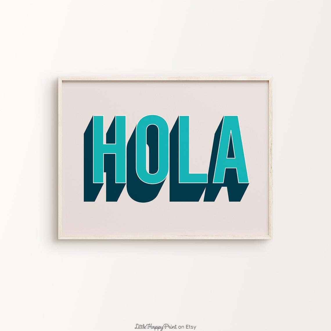 Hola Vibrant Teal Navy Bold 3D Typography Spanish Greeting Poster